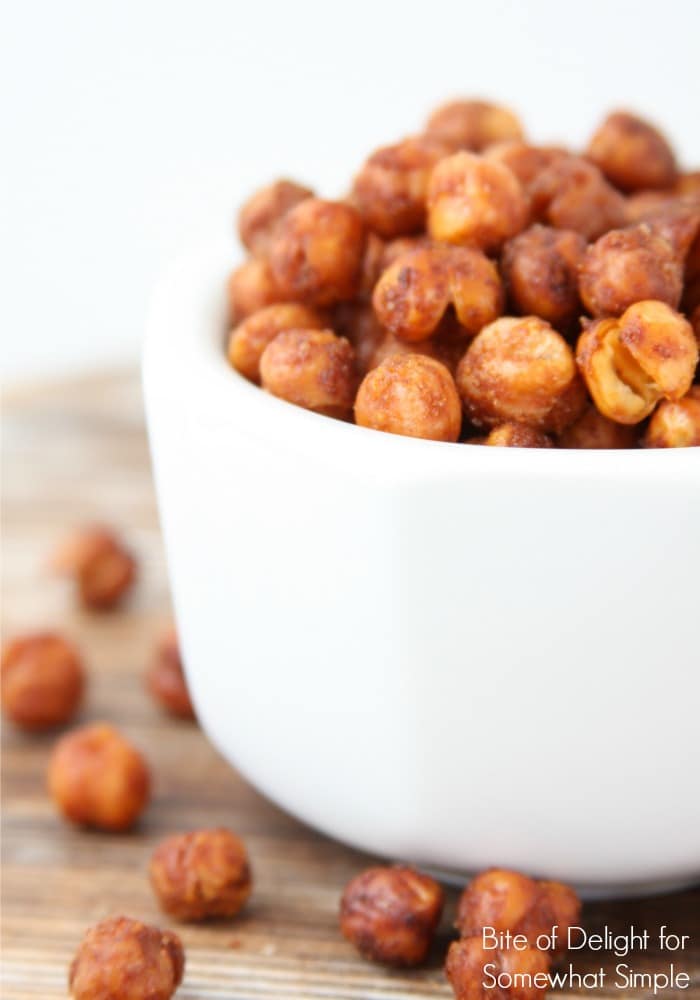 baked chickpeas covered in sriracha 