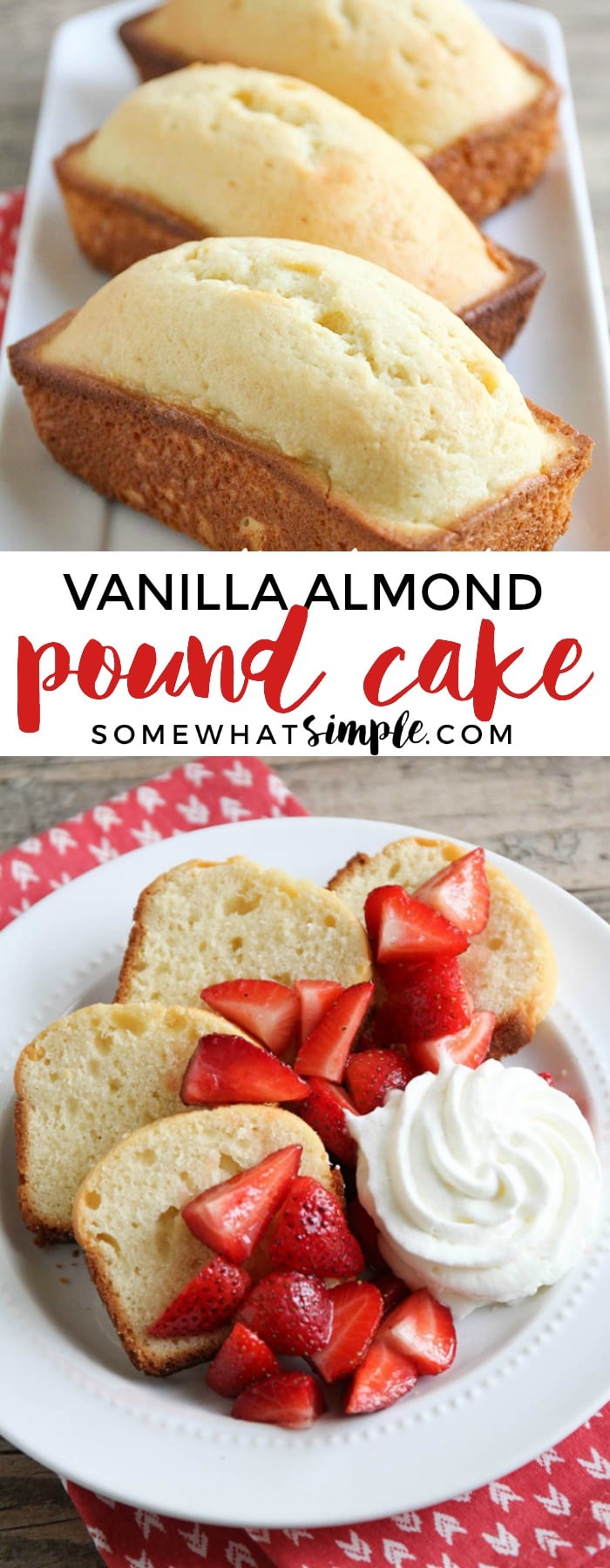 This recipe for vanilla almond pound cake is simple and easy to make using ingredients typically found in the house, and tastes fantastic! #dessert #dessertrecipes #recipe #easyrecipe #bread