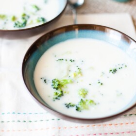 Comforting home-made Cream of Broccoli Soup. Perfect for cold weather, and super easy to make!