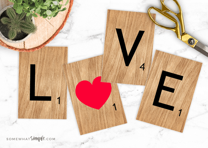 creative valentines day | VALENTINE ART PRINTABLES: L-O-V-E SCRABBLE TILES by SomewhatSimple.com