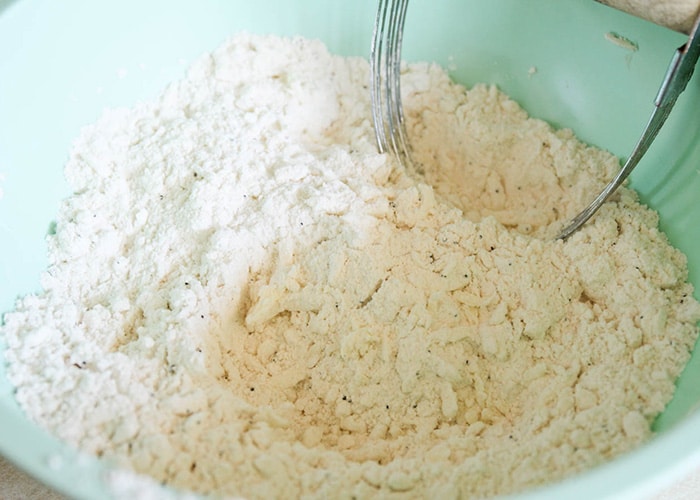 a flour mixture in a mixing bowl