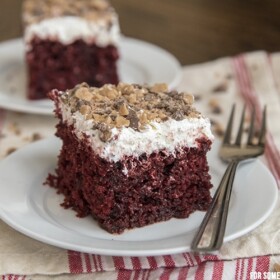 red velvet piece of cake on white plate