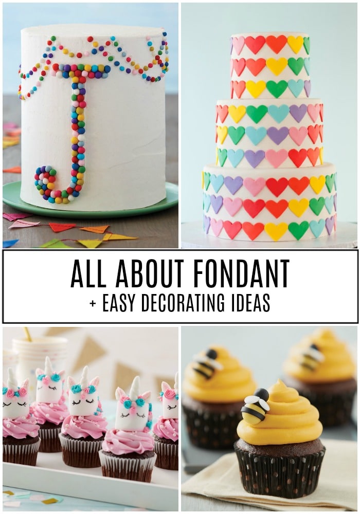 Cakes and cupcakes are supposed to be pretty, but they don't have to be hard to create! Here are some easy fondant tips and decorating ideas. #fondant #cake #cucpake #cakedecorating #cakeideas #baking #tutorial via @somewhatsimple