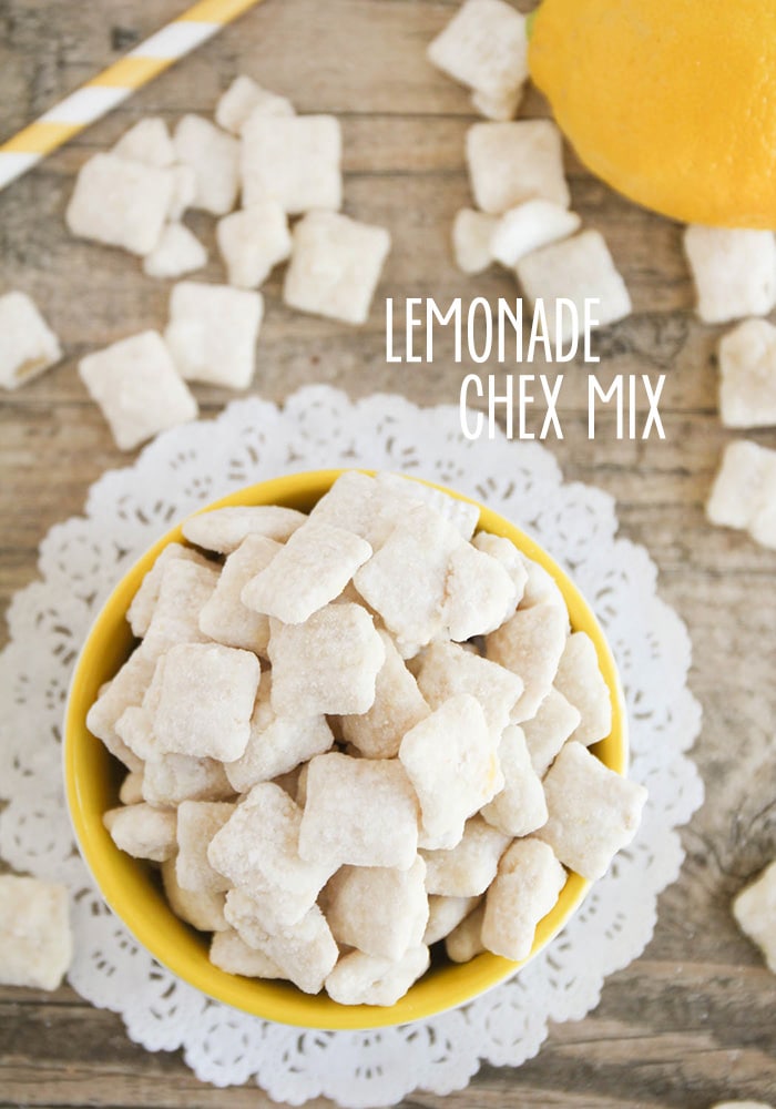 This easy lemon Chex mix recipe is a perfect snack to serve at a party or to eat all by yourself!  Made with lemon, powdered sugar and white chocolate chips, this lemonade Chex mix is the perfect blend of sweet and sour that you won't be able to resist. #lemonchexmix #lemonadechexmix #lemonchexmixrecipe #lemonadechexmixrecipe #lemonbuddieschexmix  via @somewhatsimple