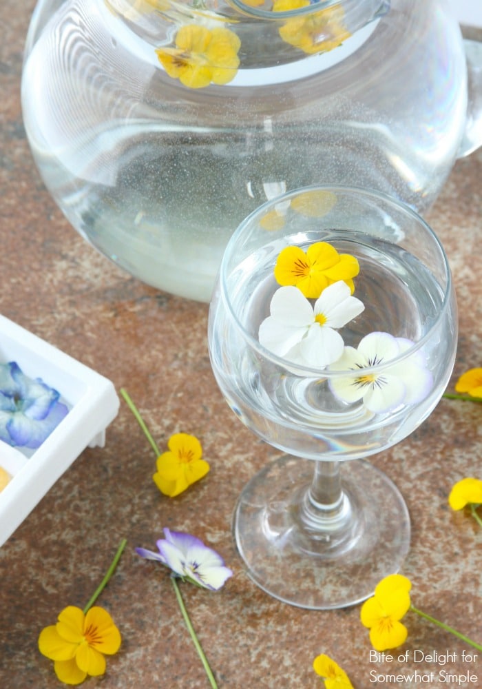 Edible Flower Ice Cubes are a beautiful way to dress up a simple glass of water. Perfect for baby showers, book clubs, or a Springtime dinner party!