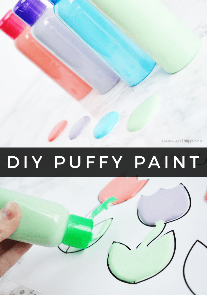 How To make Puffy Paint + Free Spring Coloring Pages! Using just a few supplies you have laying around the house, kids will love making their own puffy paint and using them with our  fun spring coloring pages! #puffypaintrecipe #howtomakepuffypaint #puffypaint #homemadepuffypaint #puffypaintcraft via @somewhatsimple