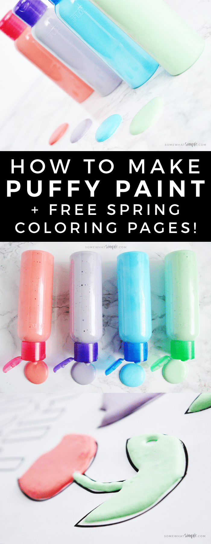 How To make Puffy Paint + Free Spring Coloring Pages! Using just a few supplies you have laying around the house, kids will love making their own puffy paint and using them with our fun spring coloring pages! #kidsactivities #howto #videotutorial #paint #summeractivities #kidscraft #artsandcrafts