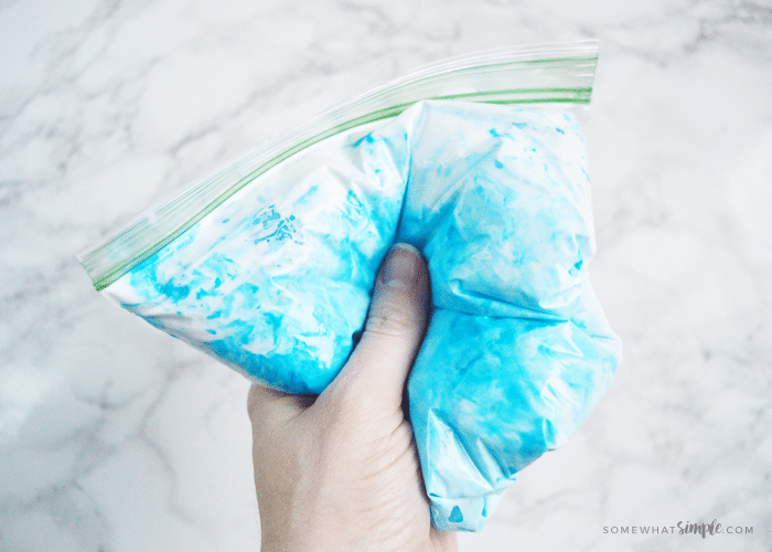a ziploc bag of the mixture to make DIY puffy paint