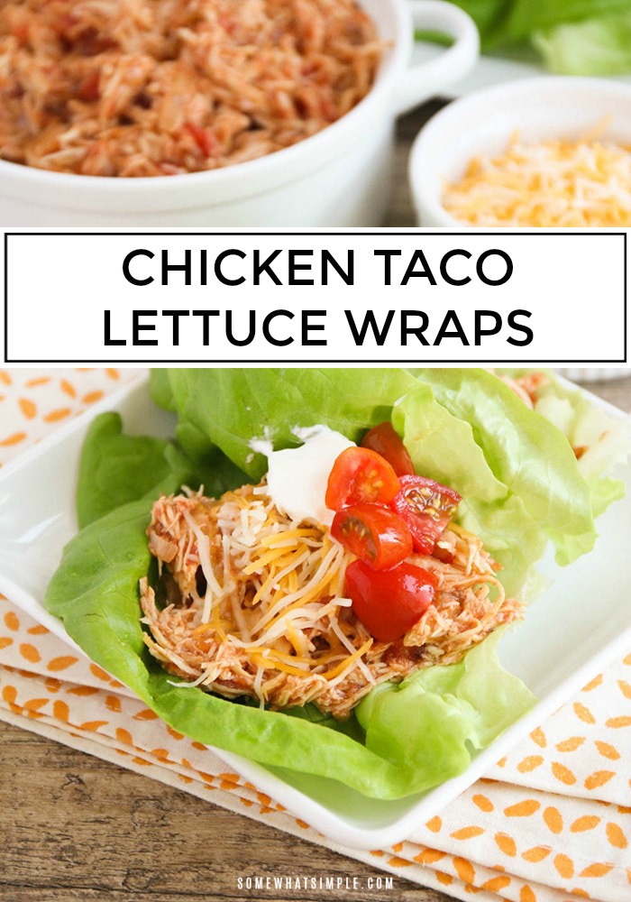 These chicken taco lettuce wraps are bursting with flavor and super easy to make. They're delicious, nutritious, and perfect for a light dinner! #tacolettucewraps #chickentacolettucewraps #easytacolettucewraps #chickentacolettucewrapsrecipe #healthylettucewraps via @somewhatsimple