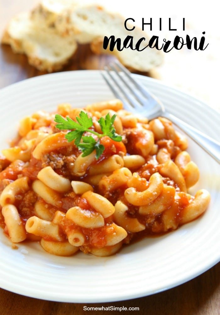 Chili mac is a delicious twist on a classic dinner recipe your family will love.  Made with just a few simple ingredients, and ready in just minutes, it's the perfect meal for a busy night. #chilimac #chilimacaroni #easychilimacrecipe #chilimacandcheese #chilimaccasserole via @somewhatsimple