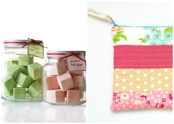 homemade DIY bath bomb and zipper clutch gift ideas for girls