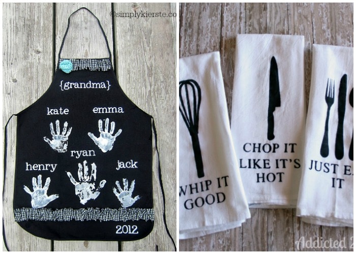 cute homemade DIY apron and kitchen towes gifts for girls