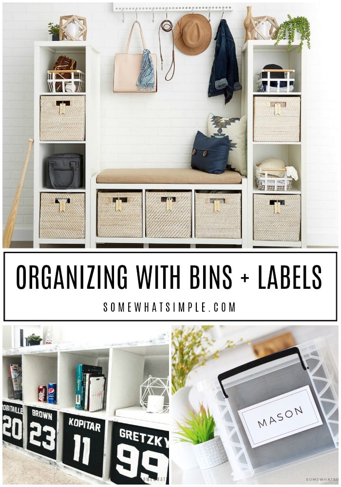 Clean up is a breeze when everything has a place! Here are 20 favorite ways to organize with bins and labels. #organizingwithbins #binorganizationideas #binorganizationcloset #binorganizationgarage #labelorganizationideas via @somewhatsimple