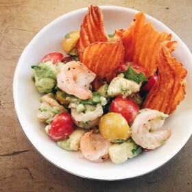 a bowl of shrimp salad