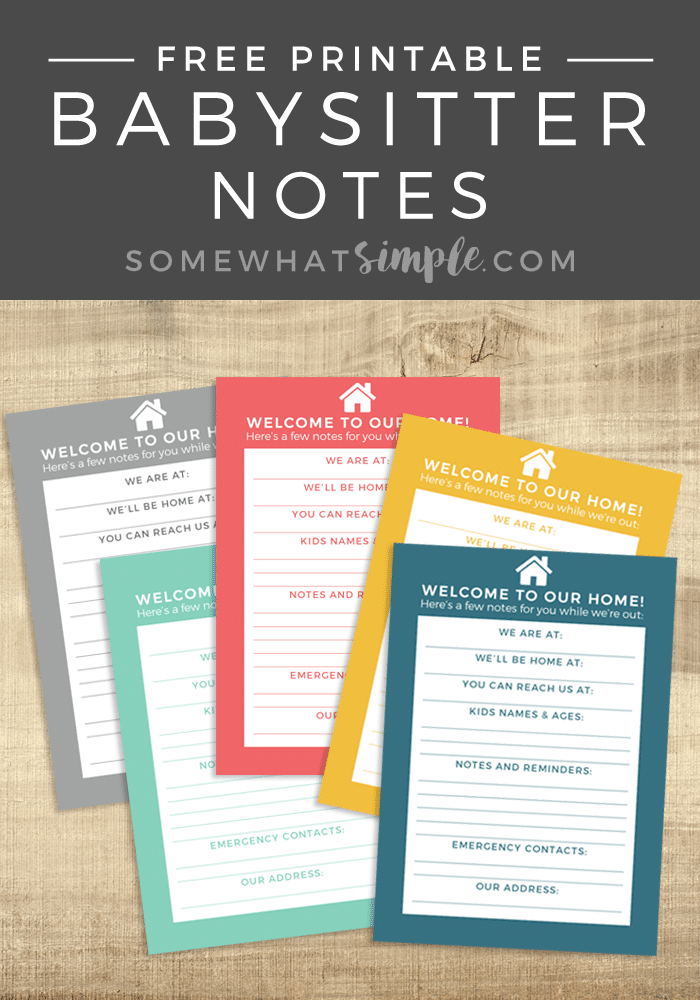 Today we are sharing printable Notes for the Babysitter - download, print and be on your way, sans kiddos!! via @somewhatsimple