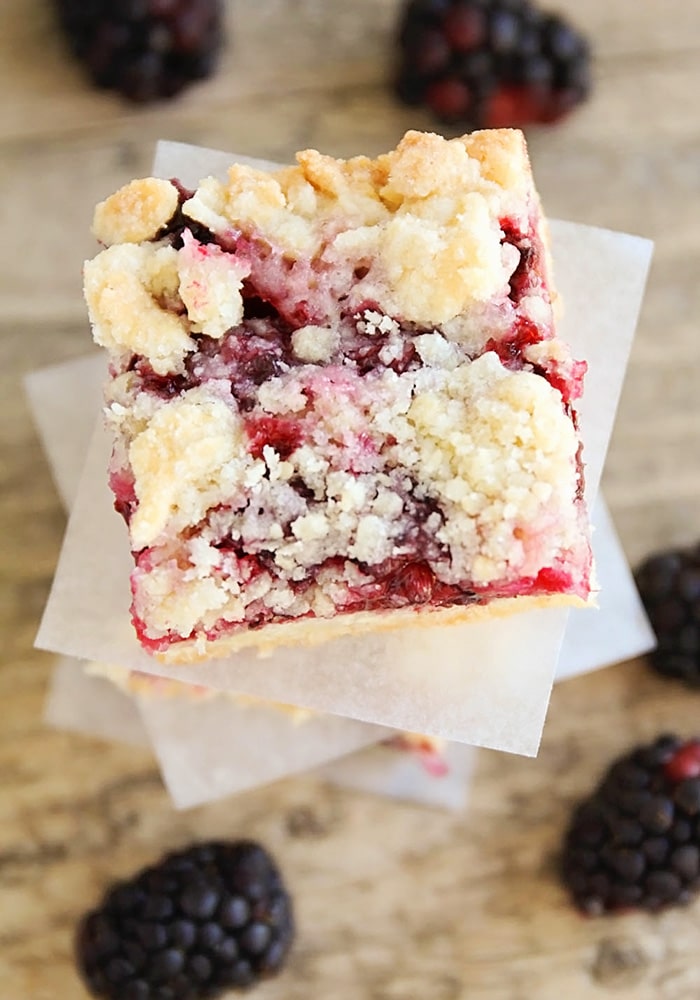 top view of a blackberry crumble bar