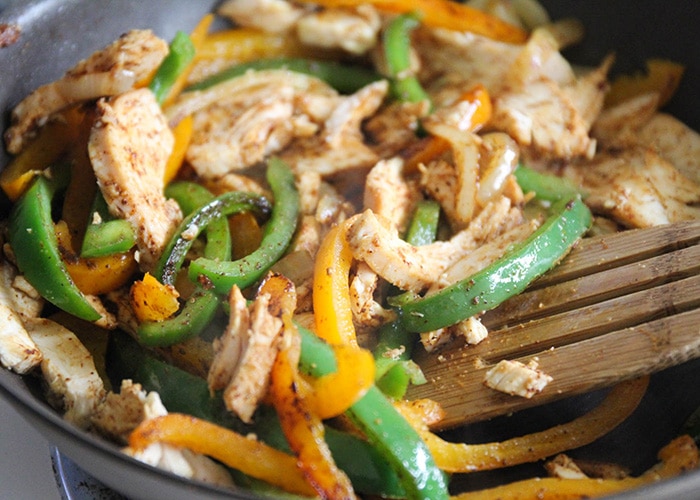 Grilled Chicken Fajita ingredients in a pan