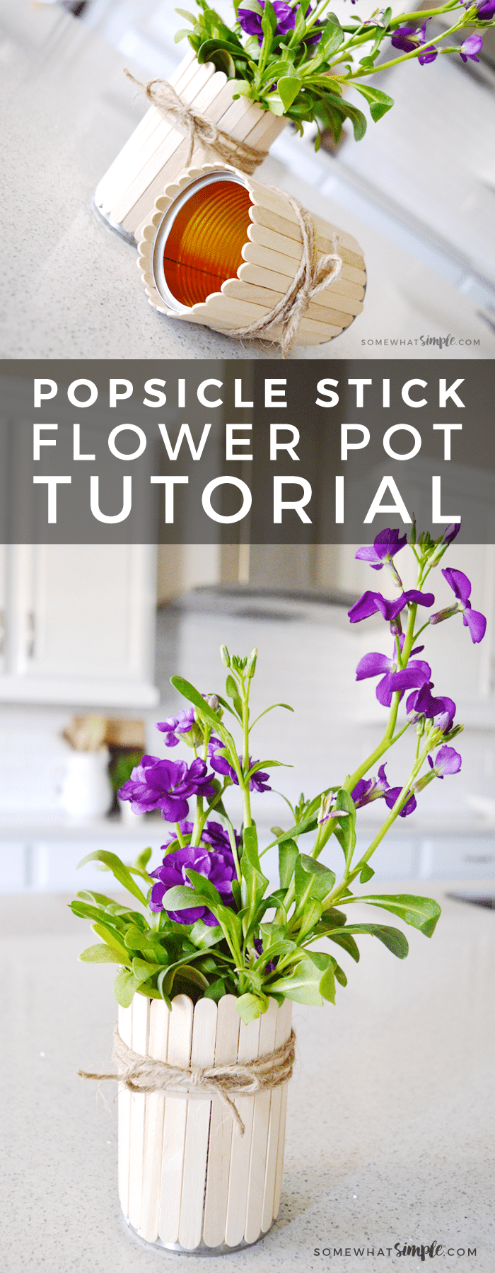 A no-mess, easy to make craft for the kids! With just a few basic supplies, make these simple + beautiful popsicle stick flower pots in minutes! via @somewhatsimple