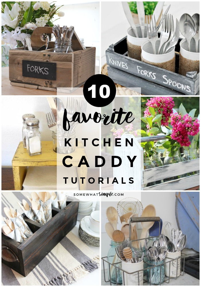 Time to organize your kitchen utensils! Here are 10 Kitchen Utensil Holder tutorials that not only look great, they serve a fantastic purpose too! #kitchen #organization #caddy #utensil via @somewhatsimple