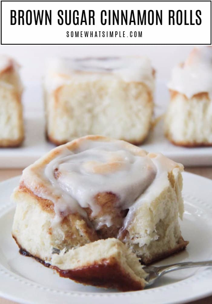 These brown sugar cinnamon rolls are soft and warm and dripping with delicious cream cheese glaze! They're the perfect comfort food! #cinnamonrolls #easycinnamonrolls #bestcinnamonrolls #brownsugarcinnamonrolls #cinnamonrollscreamcheesefrosting via @somewhatsimple