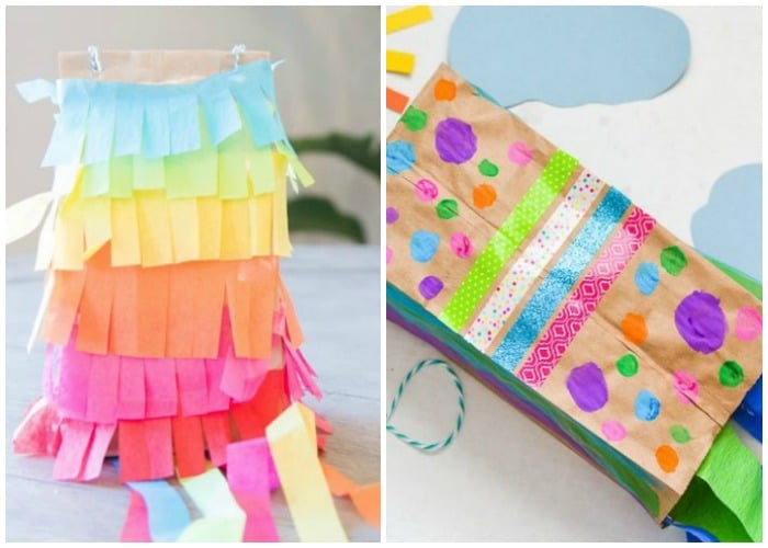 two colorful and Fun Paper Bag Craft kites