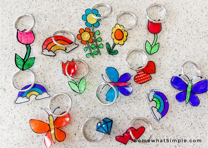 Key chains made from shrinky dink paper