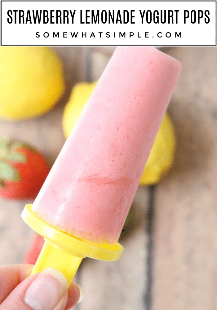 Strawberry Lemonade Frozen Yogurt Pops are a simple, refreshing treat that you can feel good about giving your kids.  They're made with wholesome, fresh ingredients that will make you wish it was summer all year long! via @somewhatsimple