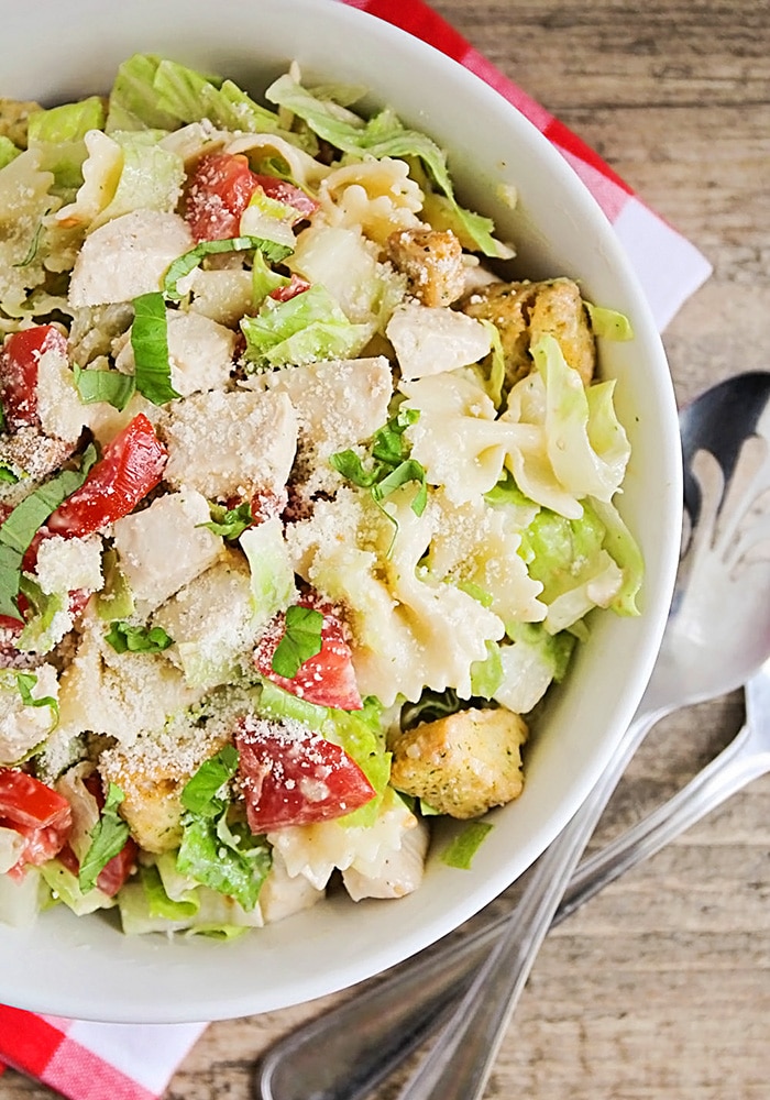 bow tie Pasta Salad with chicken and caesar salad