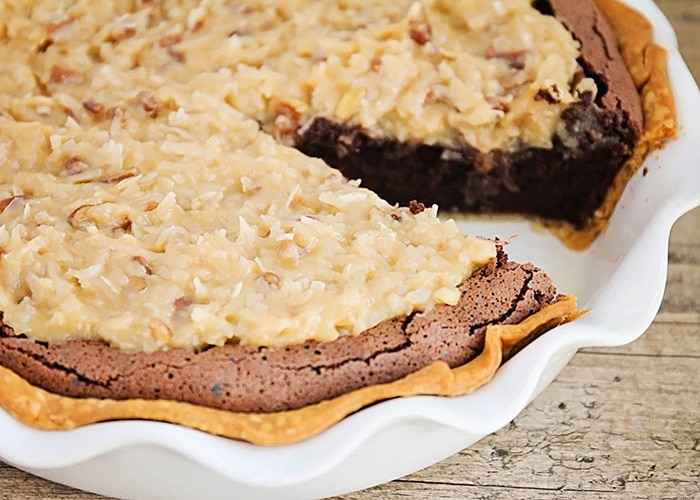 a pan of german chocolate brownie pie