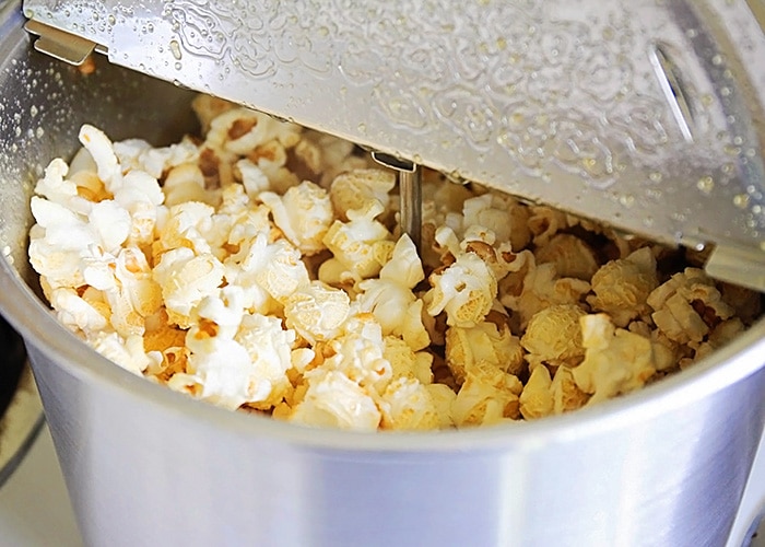 a pot filled with fresh Homemade Kettle Corn