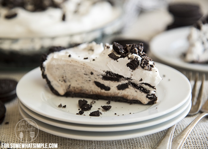 Plated oreo ice cream pie with forks in the foreground