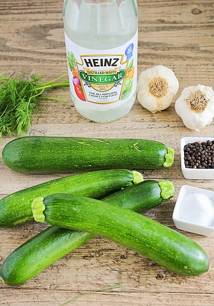 fresh zucchini, garlic, dill, vinegar, salt & pepper