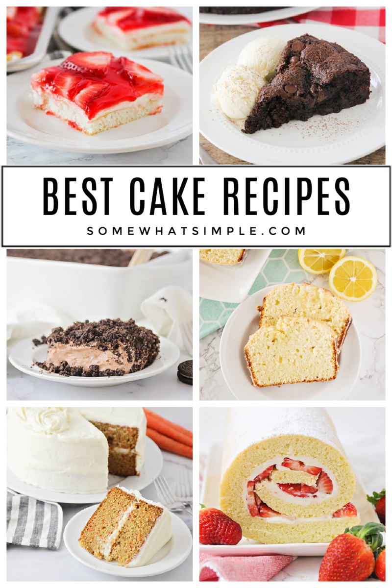 collage of 6 different cake recipes