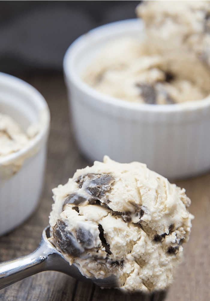 peanut butter ice cream in an ice cream scoop