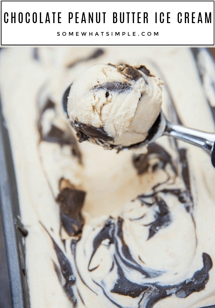 This no-churn Chocolate Peanut Butter Ice Cream is a simple treat made with only 4 ingredients. It comes together in a snap and tastes AMAZING! via @somewhatsimple