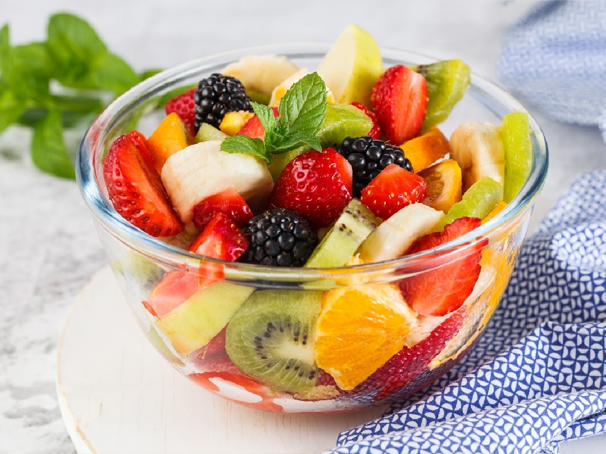 glass bowl with fruit salad