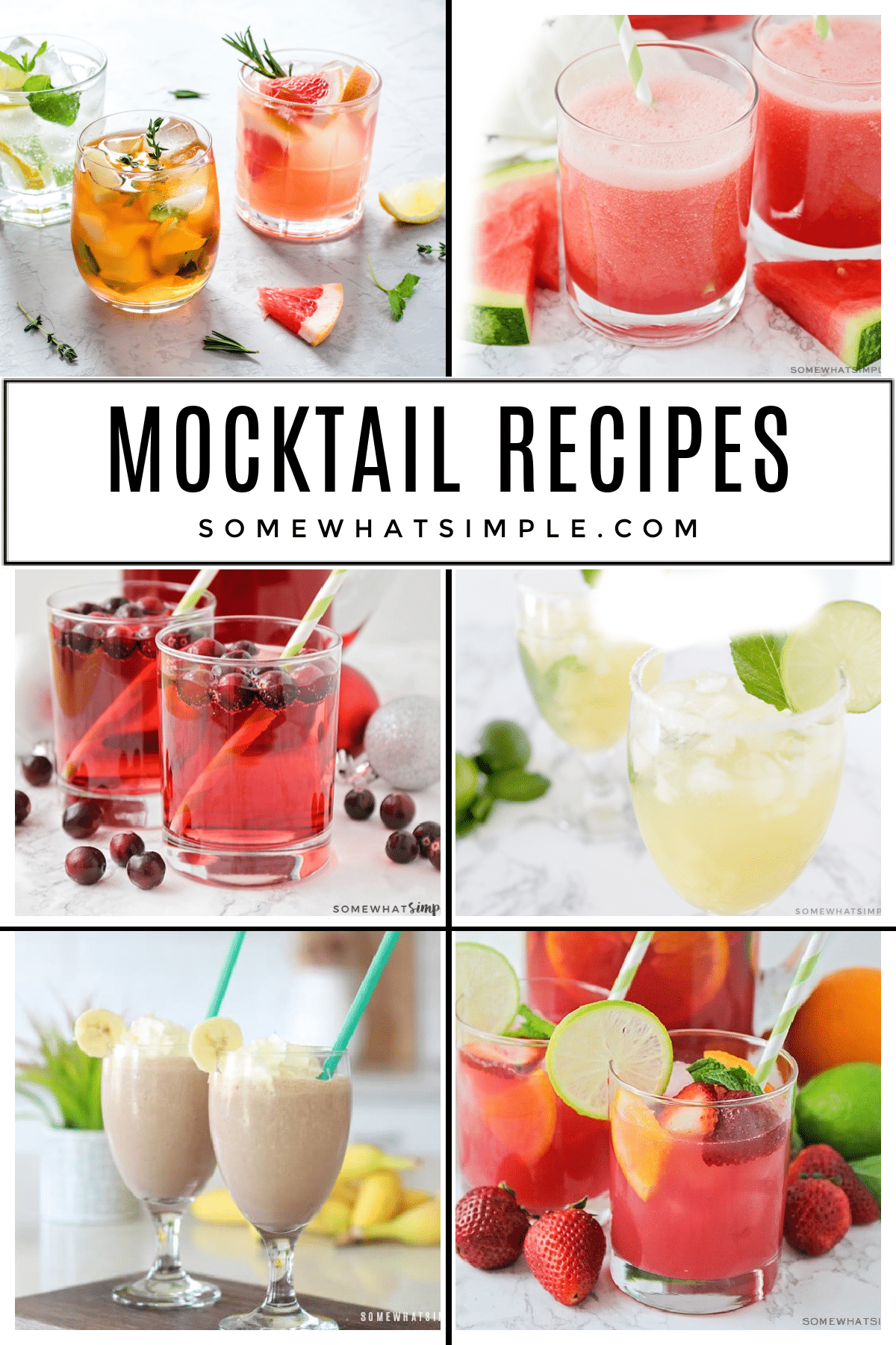 Our favorite Mocktail Recipes are easy to make, simply refreshing, and totally delicious! The perfect party drinks for guests of all ages! via @somewhatsimple