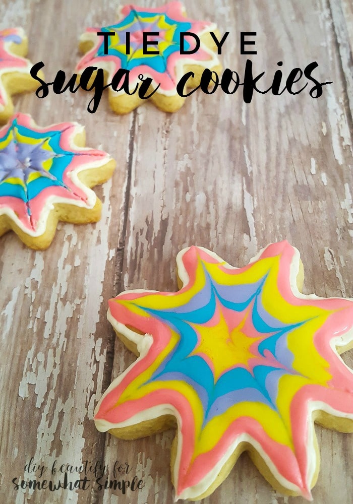 Tie dye sugar cookies are a fun way to dress up your favorite cookie recipe. via @somewhatsimple