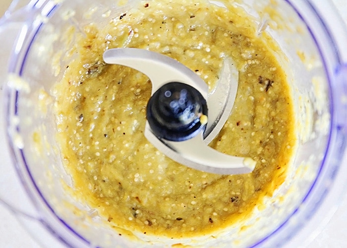 Homemade Tomatillo Salsa in a blender