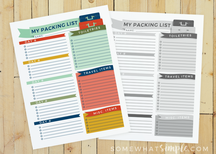 Packing List printables
