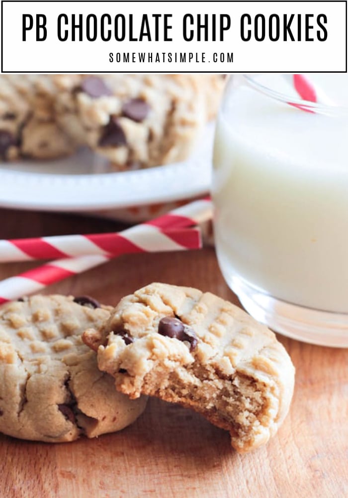 These homemade peanut butter chocolate chip cookies are soft, rich, buttery and super delicious without being overly sweet!  This recipe is easy to make so your cookies will be ready in no time! #peanutbutterchocolatechipcookies #softpeanutbuttercookies #easypeanutbuttercookierecipe #howtomakepeanutbuttercookies via @somewhatsimple