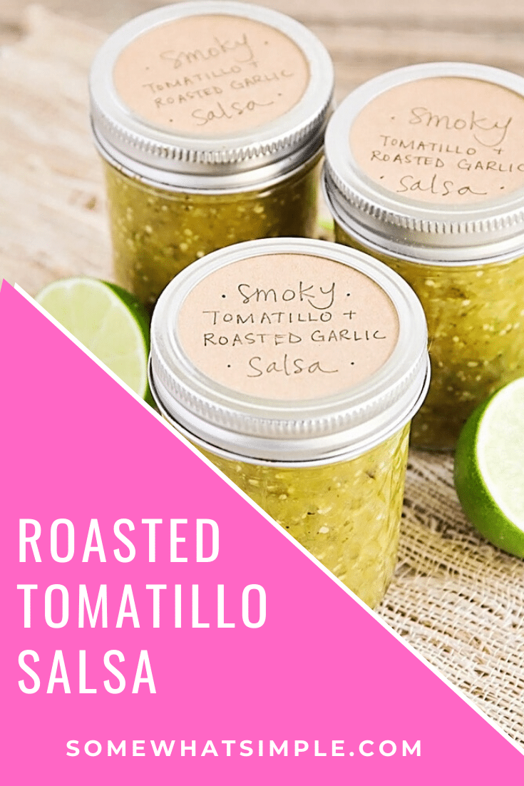 A homemade tomatillo salsa is the perfect accompaniment for your summer grilling recipes. Made with roasted vegetables, it's savory, flavorful, and easy to make! #tomatillosalsa #easysalsarecipe #homemadetomatillosalsa #roastedtomatillosalsa #tomatillosalsaverde via @somewhatsimple