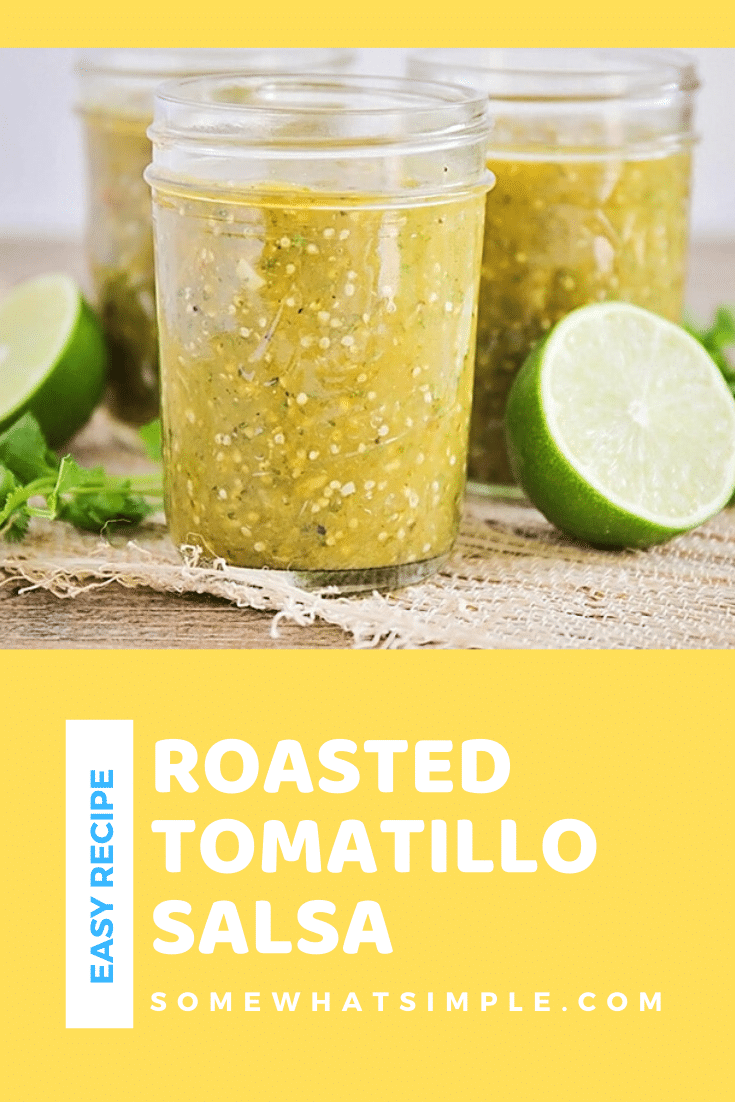 A homemade tomatillo salsa is the perfect accompaniment for your summer grilling recipes. Made with roasted vegetables, it's savory, flavorful, and easy to make! #tomatillosalsa #easysalsarecipe #homemadetomatillosalsa #roastedtomatillosalsa #tomatillosalsaverde via @somewhatsimple