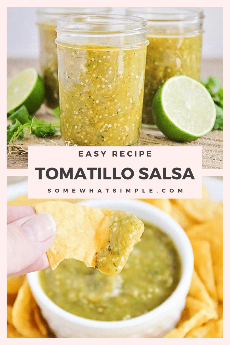 A homemade tomatillo salsa is the perfect accompaniment for your summer grilling recipes. Made with roasted vegetables, it's savory, flavorful, and easy to make! #tomatillosalsa #easysalsarecipe #homemadetomatillosalsa #roastedtomatillosalsa #tomatillosalsaverde via @somewhatsimple