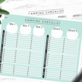 a blank camping checklist where you can write items that you need to bring for food and activities