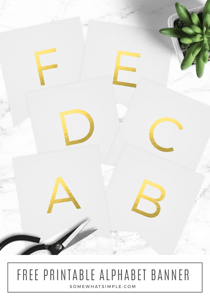 Free Printable Gold Banner | Includes Entire Alphabet! This versatile Gold Banner printable is something you'll want to keep handy! All 26 letters of the alphabet are included, so this printable is super useful! Print out the letters you need and create your very own banner for any occasion. #gold #party #decorations #partydecor #banner #freeprintable #freedownload #anyoccasion #alphabet #simple via @somewhatsimple