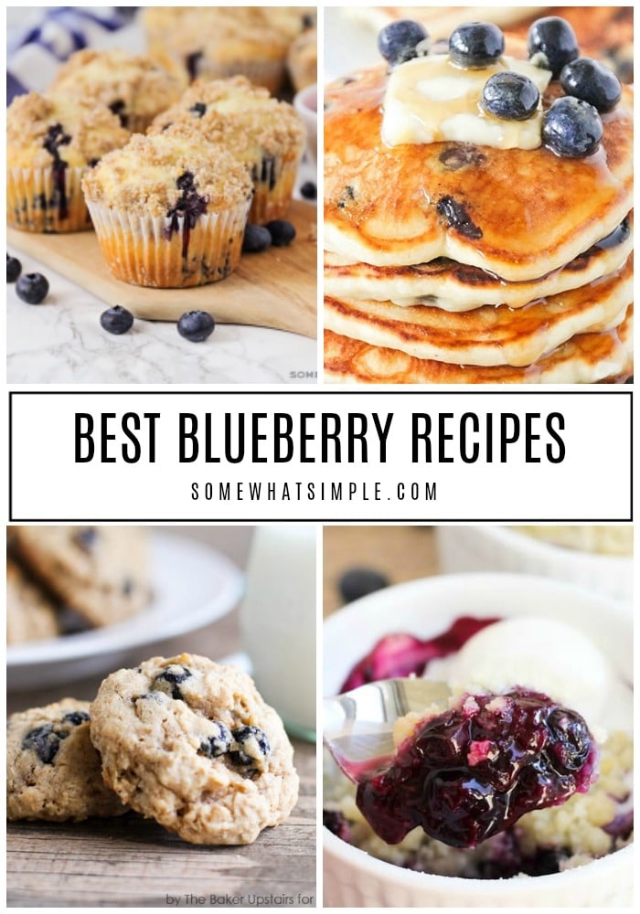 From cobblers and cookies to smoothies and sweets, here are 25 of our favorite blueberry recipes that are simply delicious! #Blueberryrecipes #easyblueberryrecipes #easyblueberrydesserts #blueberrymuffins #healthyblueberryrecipes via @somewhatsimple