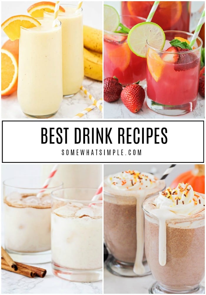 From lemonades to mocktails and punch recipes for kids, there's literally a drink for every occasion! Cool down or warm up with our 30 favorite drink recipes! #drinks #recipes #hotcocoa #smoothies #hotchocolate #mocktails #lemonade via @somewhatsimple