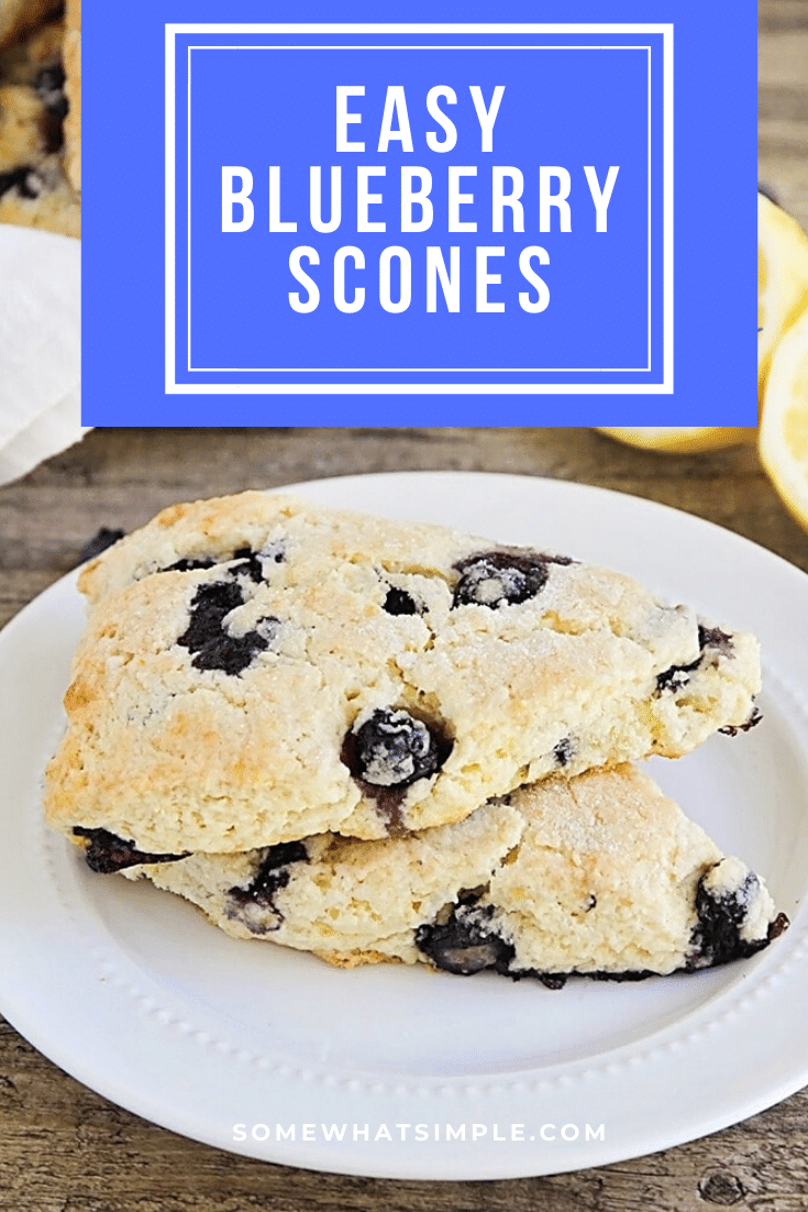 Blueberry Lemon Scones combine two of the freshest flavors of summer! This recipe creates a flaky scone that’s soft, light, and totally delicious! via @somewhatsimple