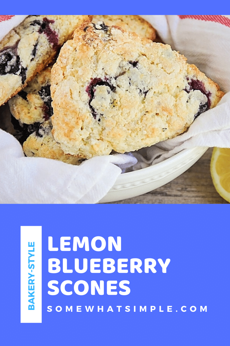 Blueberry Lemon Scones combine two of the freshest flavors of summer! This recipe creates a flaky scone that’s soft, light, and totally delicious! via @somewhatsimple